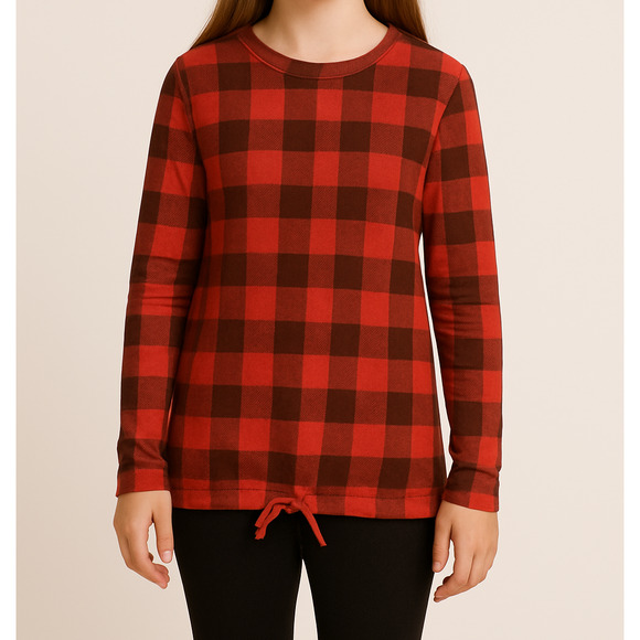Buffalo Plaid 7/8 Drawstring Hem Sweater Girls Cat & Jack - Picture 1 of 4